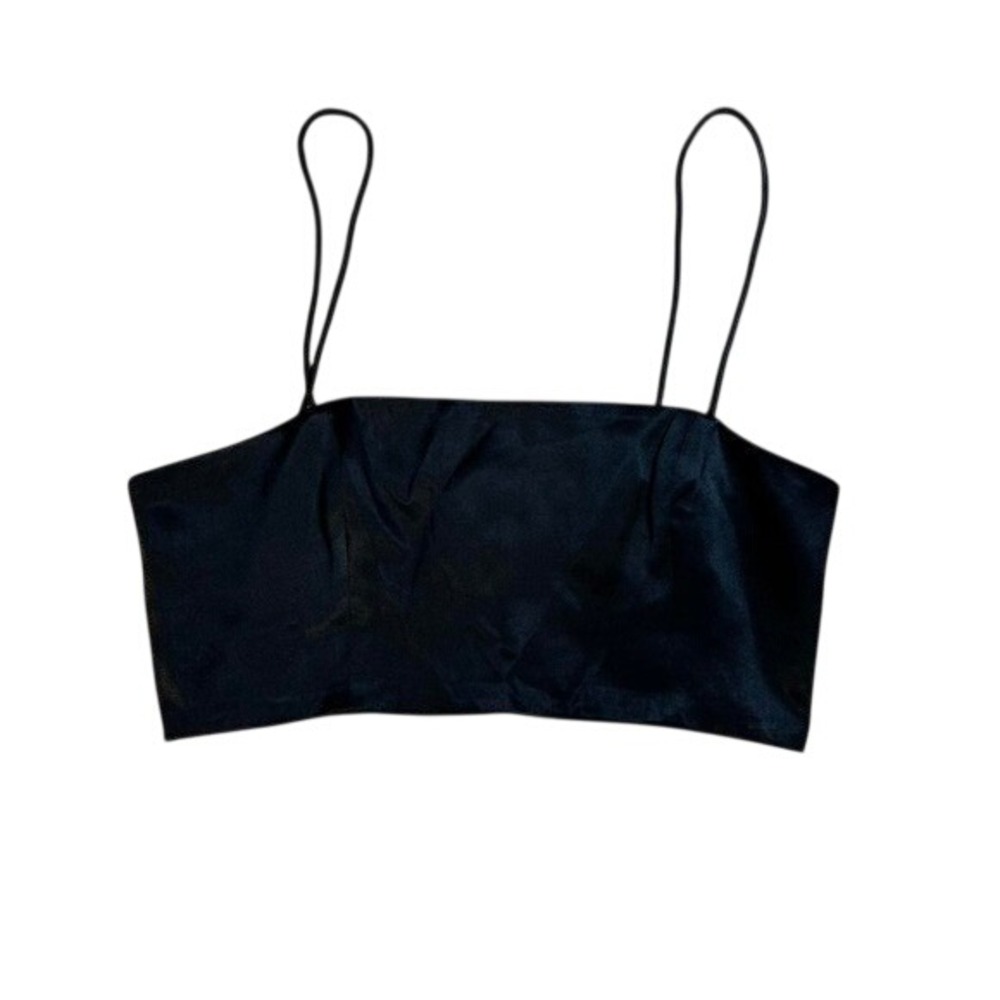 Fame and Partners x Free People Black Satin Crop Top Spaghetti Strap Small US 6